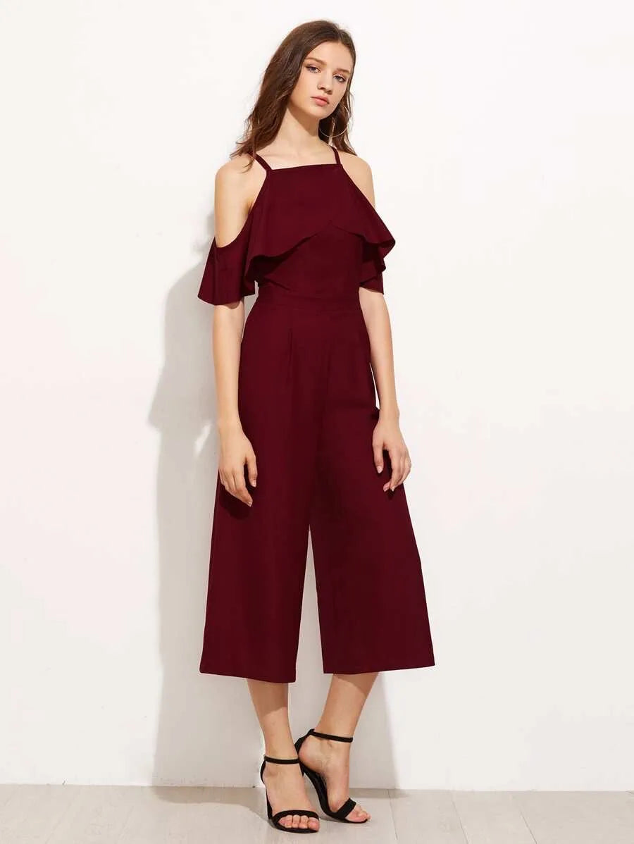 Overlap  Cold Shoulder Culotte Jumpsuit Periwinkley Shop