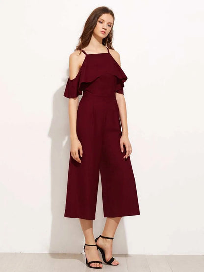 Overlap  Cold Shoulder Culotte Jumpsuit Periwinkley Shop