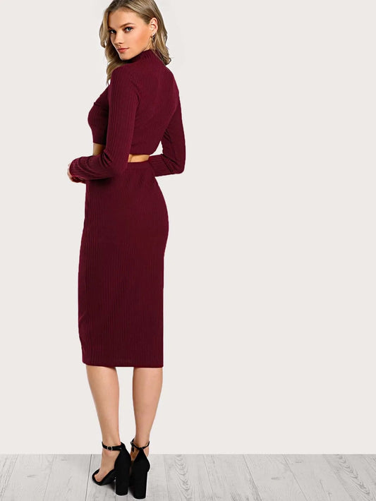 High Neck Crop Top & Pencil Skirt Set Periwinkley Shop