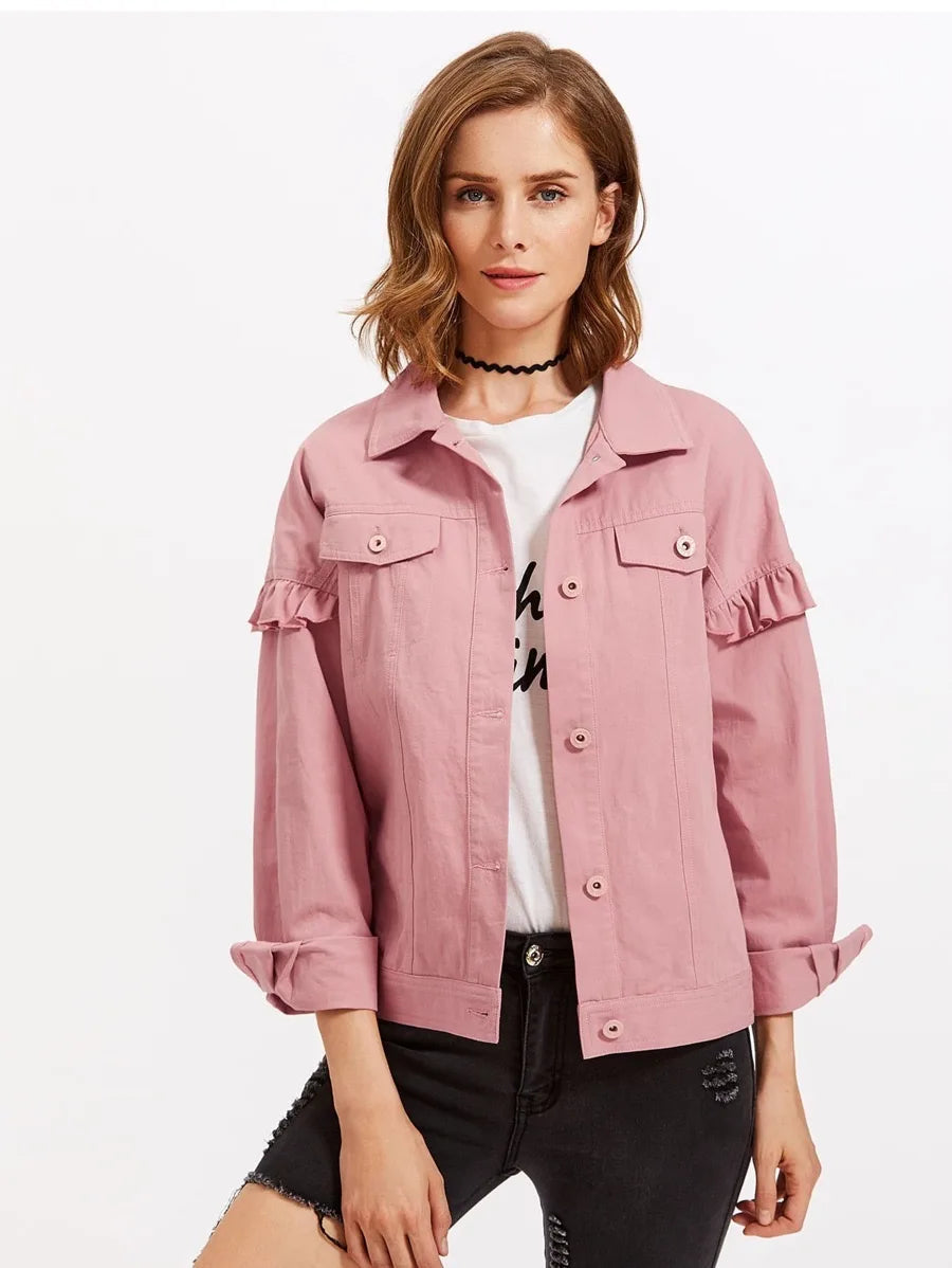 Drop Shoulder Frill Detail Jacket Periwinkley Shop