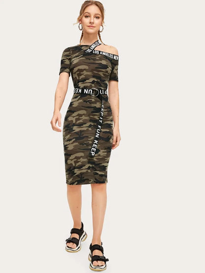 Asymmetrical Shoulder Tape Dress Periwinkley Shop