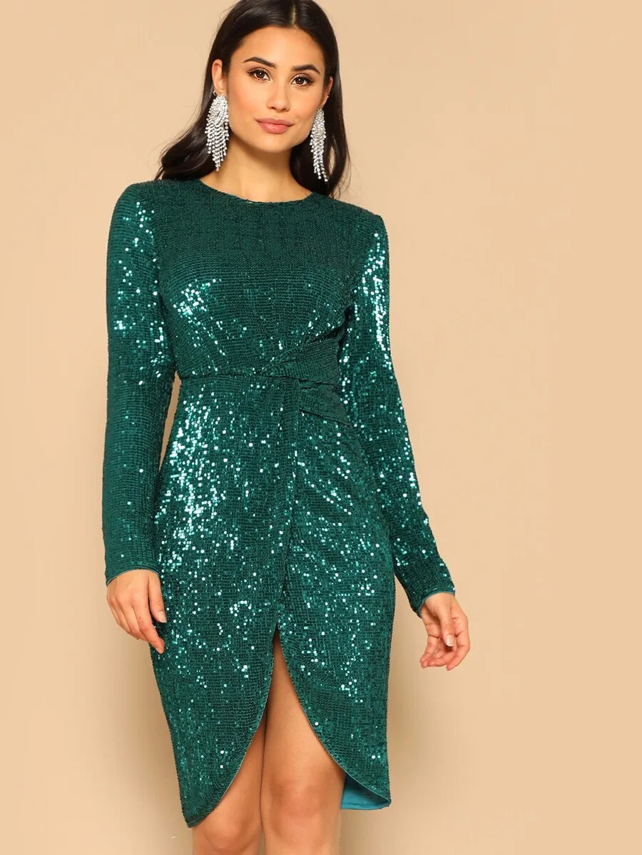 Twist Waist Tulip Hem Sequin Dress Periwinkley Shop