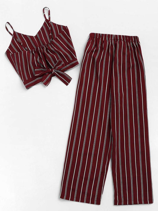Knot Back Striped Cami Top With Pants Periwinkley Shop