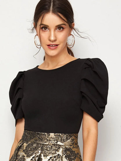Solid Puff Sleeve Bodice Jacquard Flared Dress Periwinkley Shop