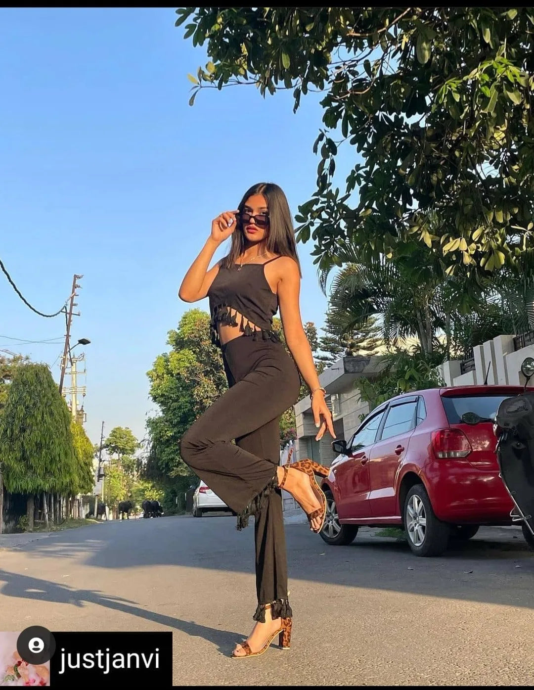 Tassel Hem Crop Top & Flare Pants Set Periwinkley Shop