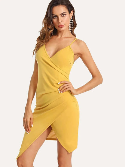 Pleated Detail Overlap Asymmetrical Hem Dress Periwinkley Shop