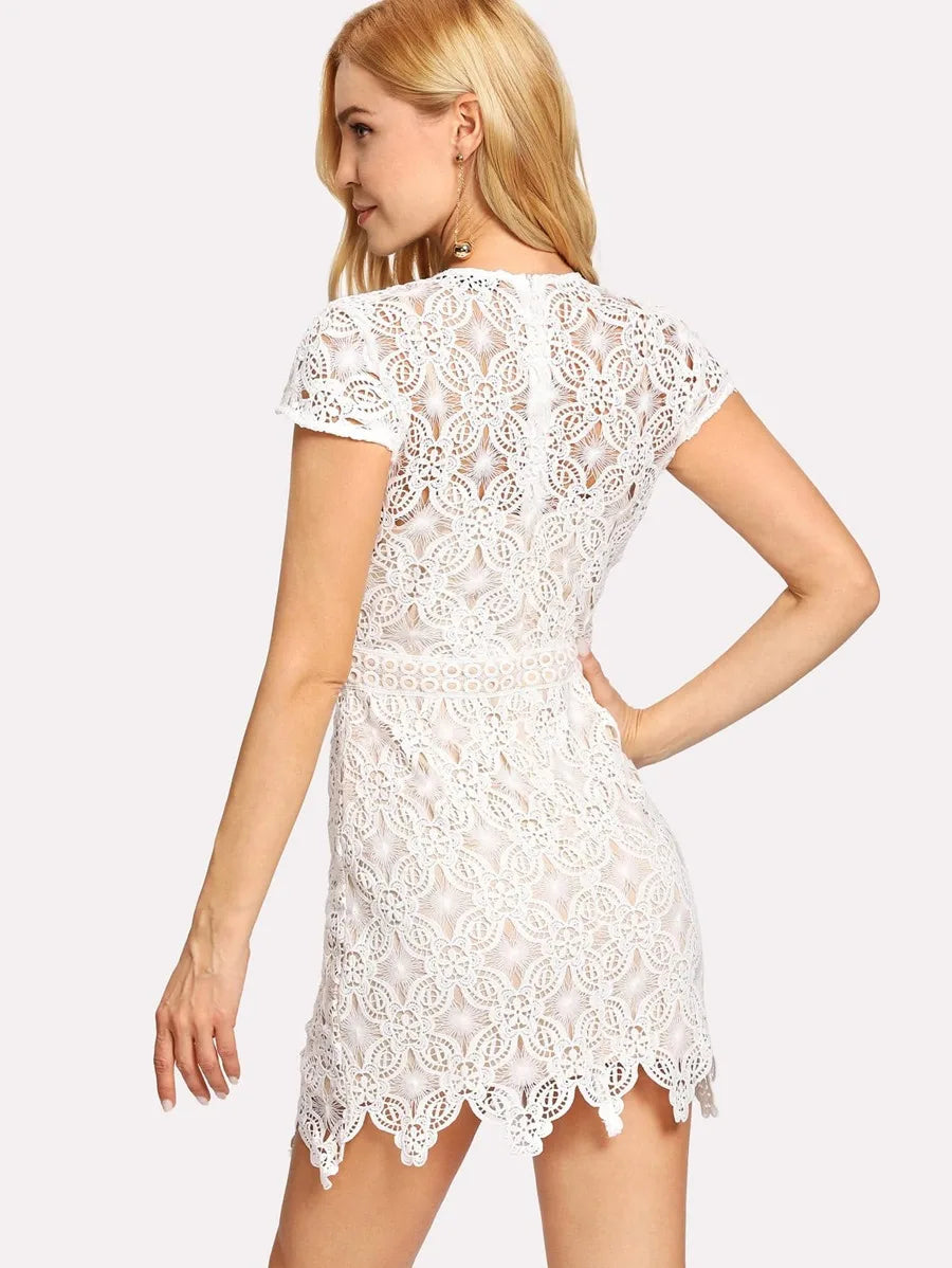 Guipure Lace Form Fitting Dress Periwinkley Shop