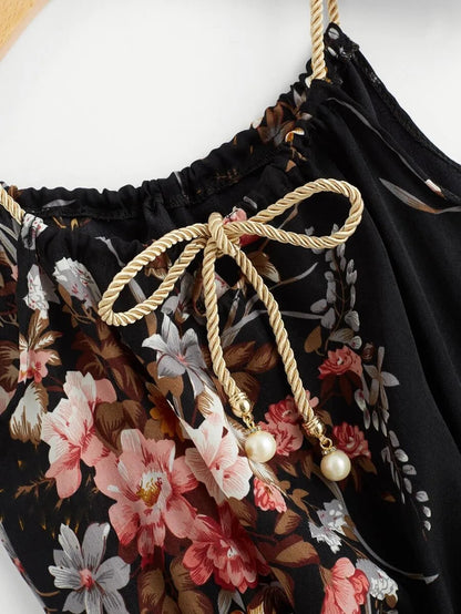 Tie neck Floral print cami dress Periwinkley Shop
