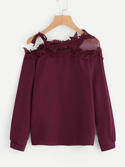 Mesh Panel Cold Shoulder Blouse Periwinkley Shop