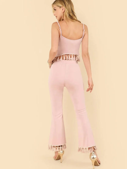 Tassel Detail Crop Cami Top & Pants Set Periwinkley Shop