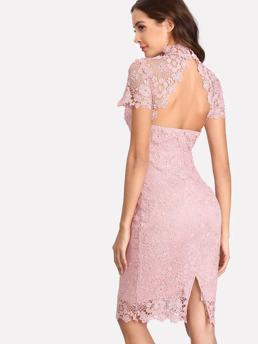 Open Back Guipure Lace Overlay Dress Periwinkley Shop