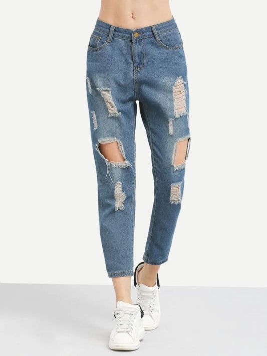 Distressed Boyfriend Ankle Jeans Periwinkley Shop