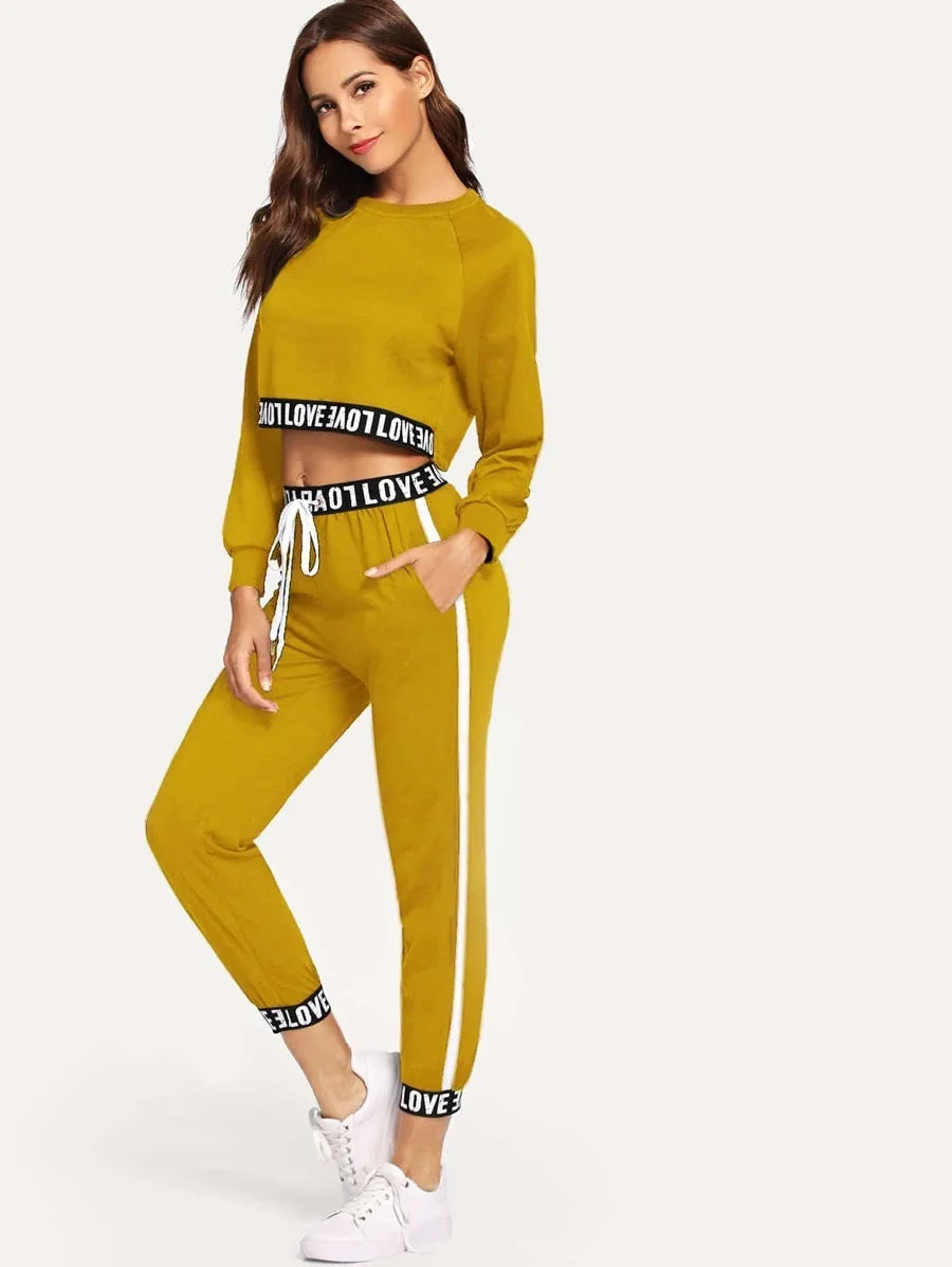 Contrast Letter Taped Top With Pants Periwinkley Shop