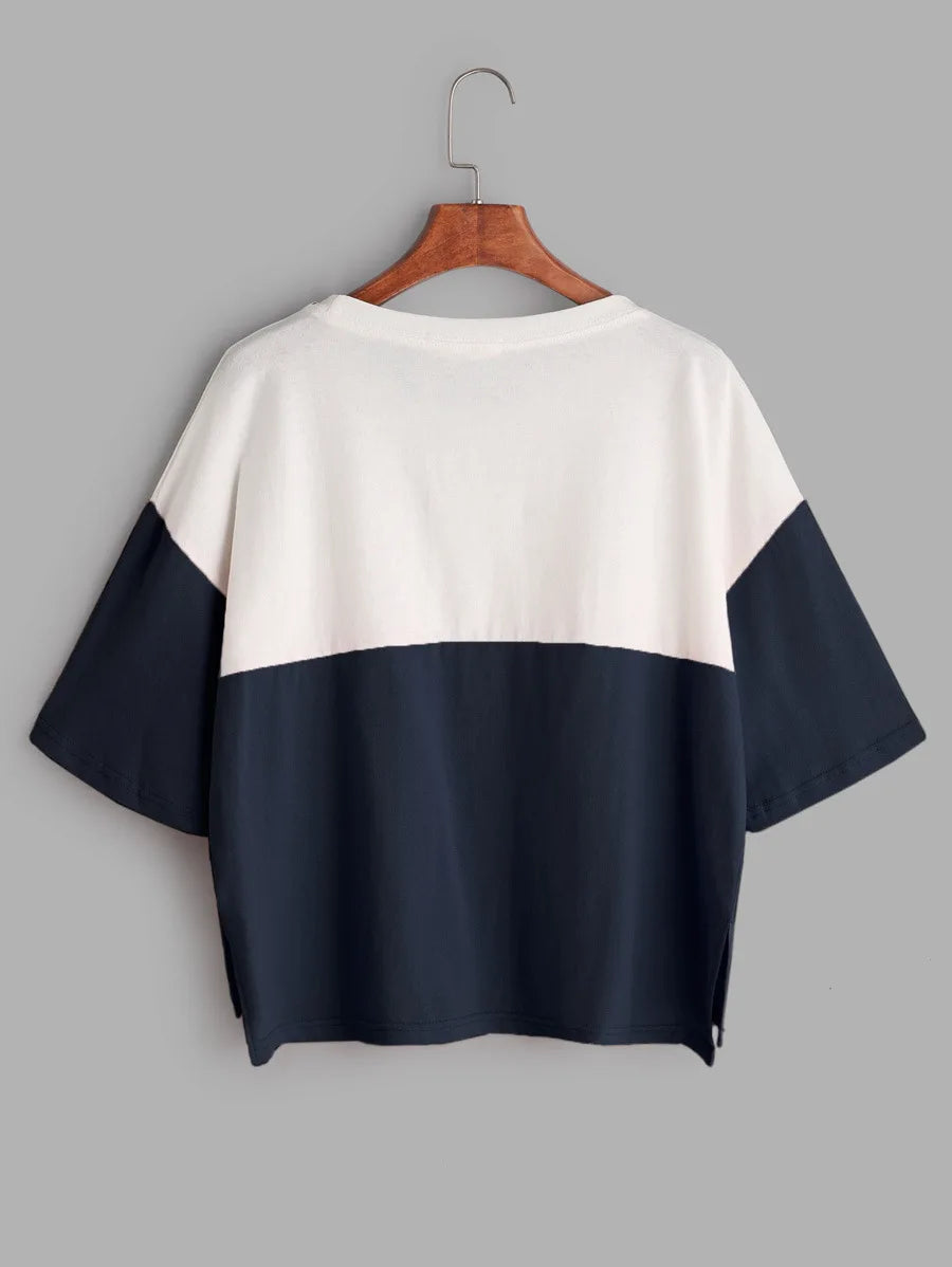 Color Block Dip Hem T-shirt Periwinkley Shop