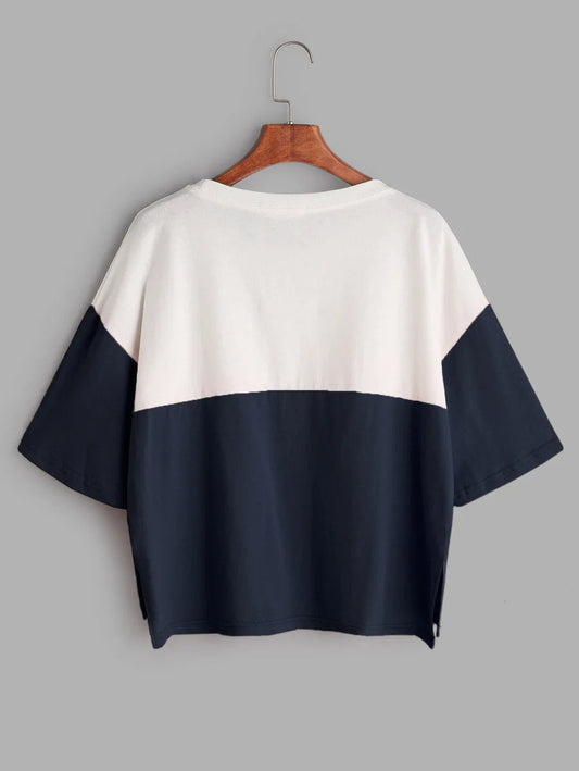 Color Block Dip Hem T-shirt Periwinkley Shop