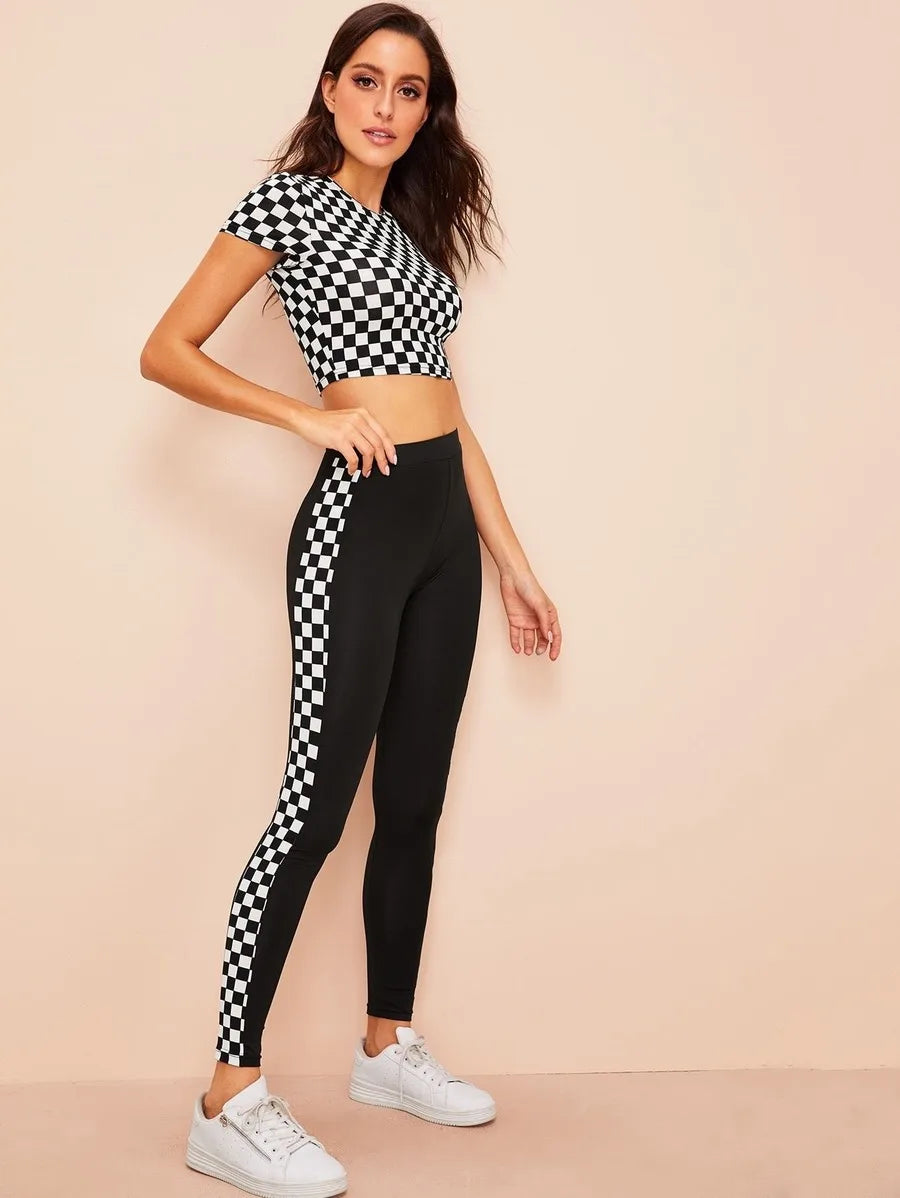 Checkered tee & high waist leggings set Periwinkley Shop