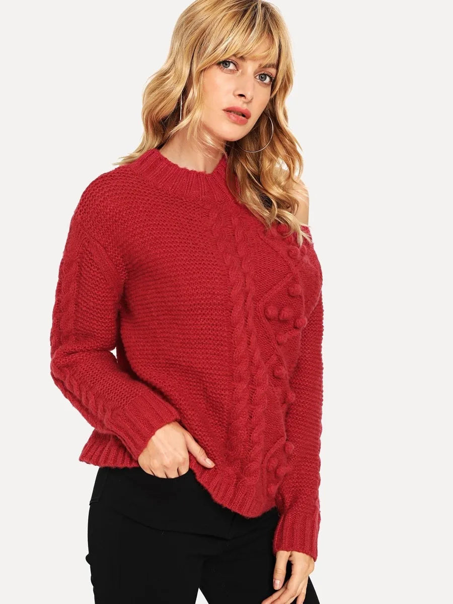 Cut Out Shoulder Textured Sweater Periwinkley Shop