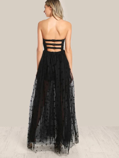 Star Flock Mesh Overlay Strapless Bustier Dress Periwinkley Shop