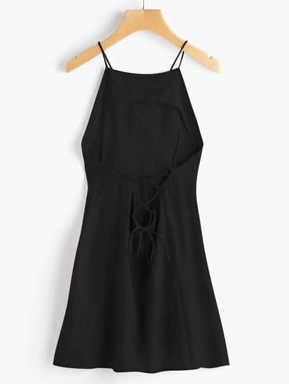 Criss Cross Lace Up Open Back Cami Dress Periwinkley Shop