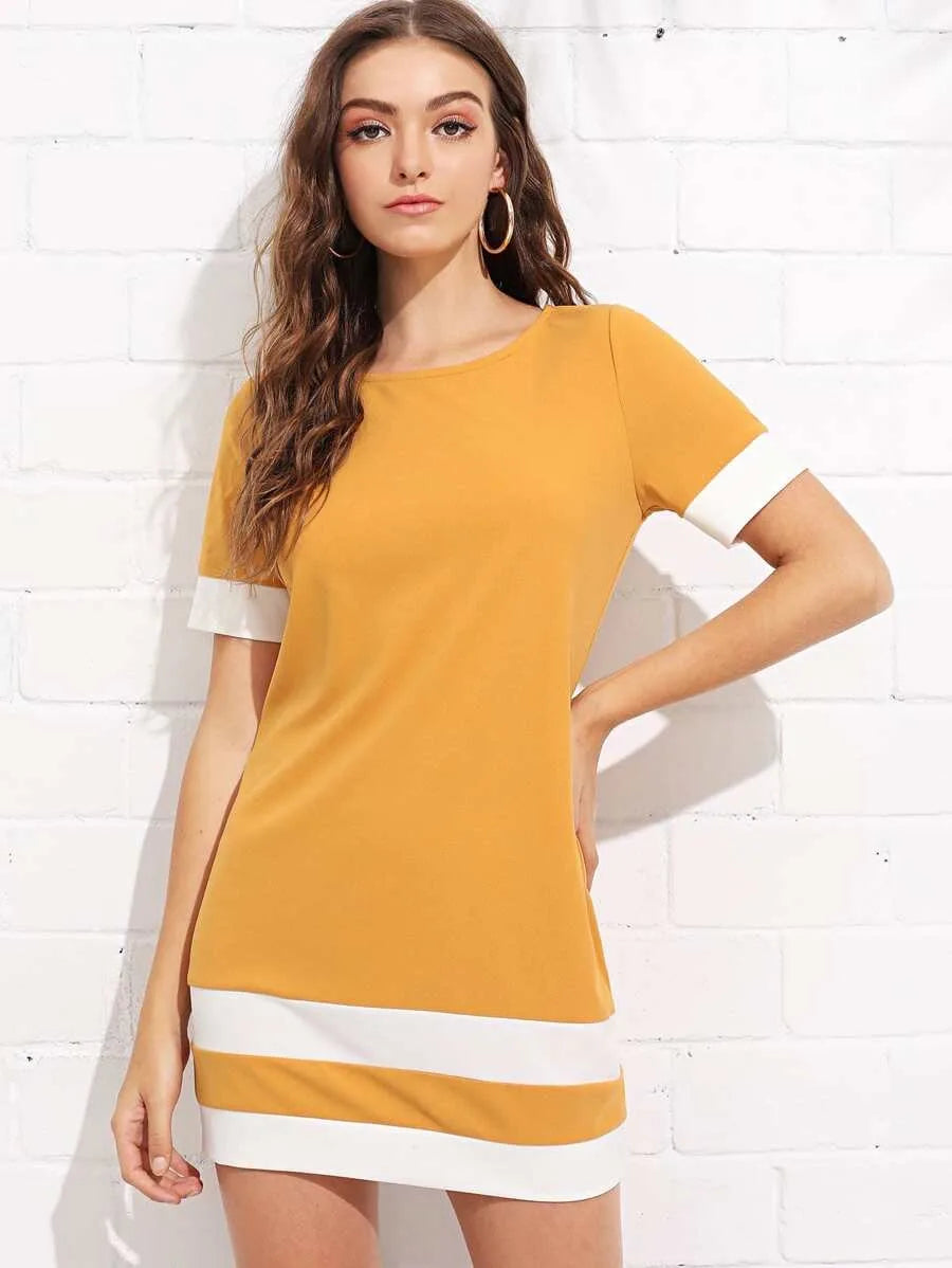Colour Block Stripe Shift Dress Periwinkley Shop