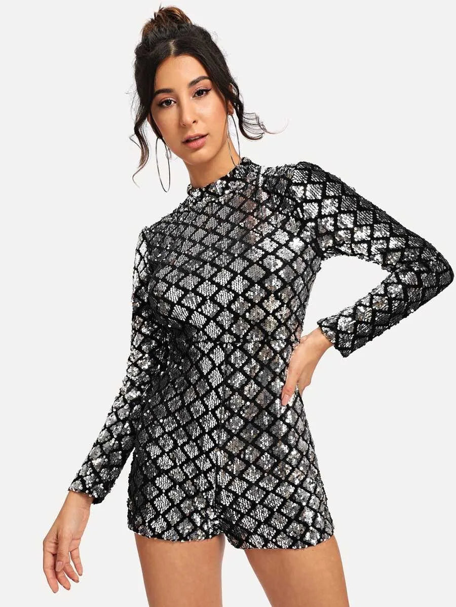 Allover Sequin Zip Back Jumpsuit Periwinkley Shop