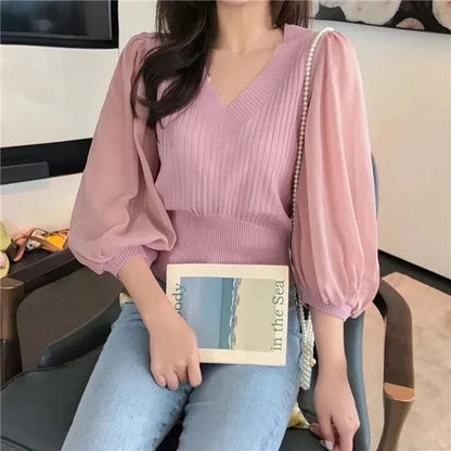 V neck knitted blouse Periwinkley Shop