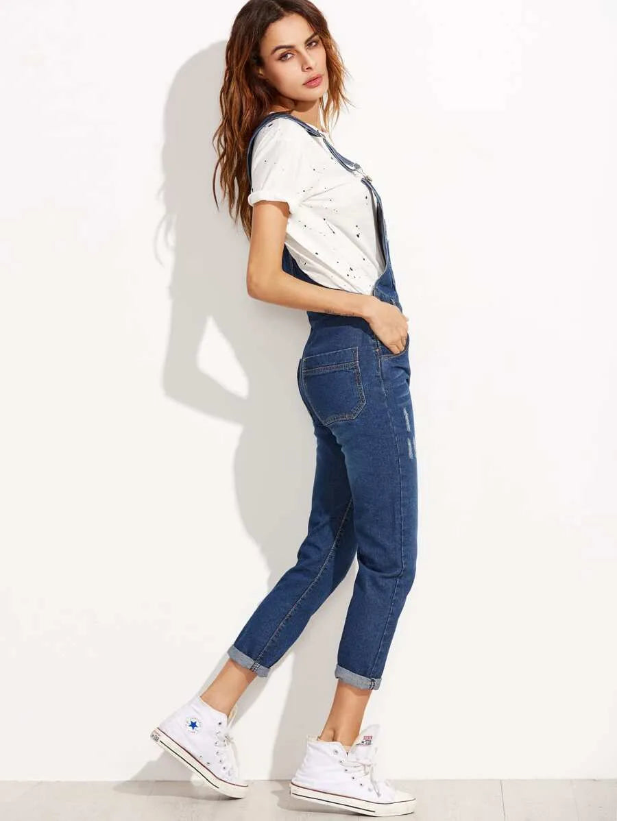 Ripped Denim Dungarees With Pocket Periwinkley Shop
