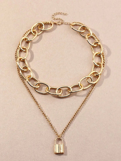 2PCS Lock Charm & Chain Necklace Periwinkley Shop