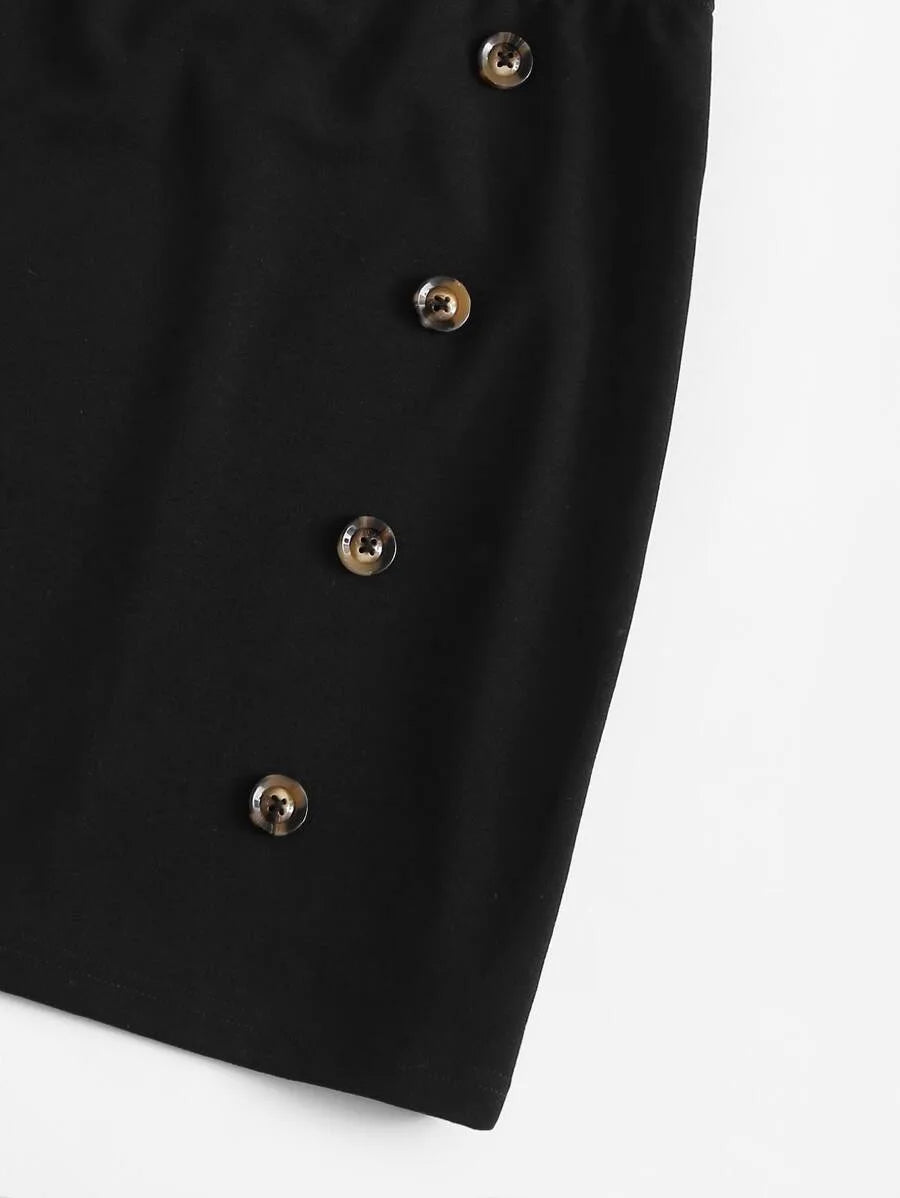Buttoned Detail Thick Strap Top & Skirt Set Periwinkley Shop