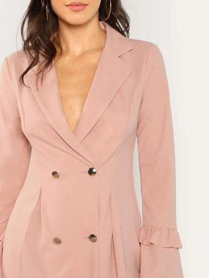 Double Breasted Ruffle Sleeve Blazer Dress Periwinkley Shop
