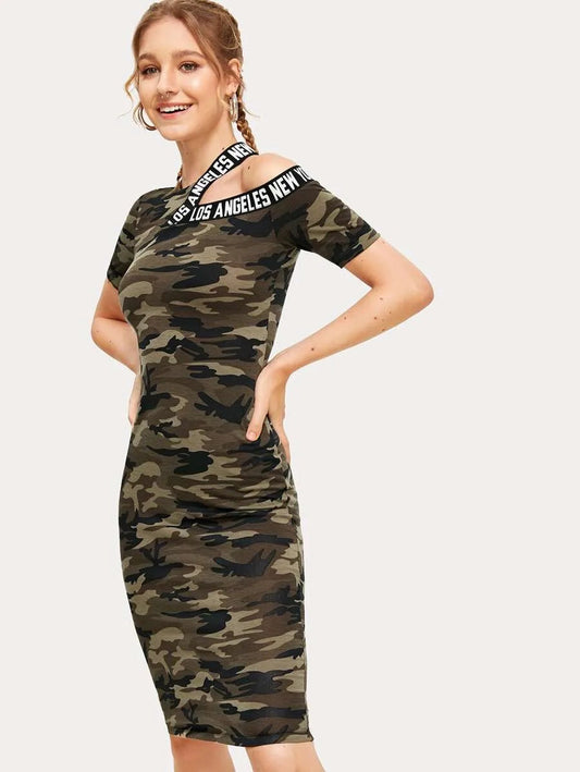 Asymmetrical Shoulder Tape Dress Periwinkley Shop