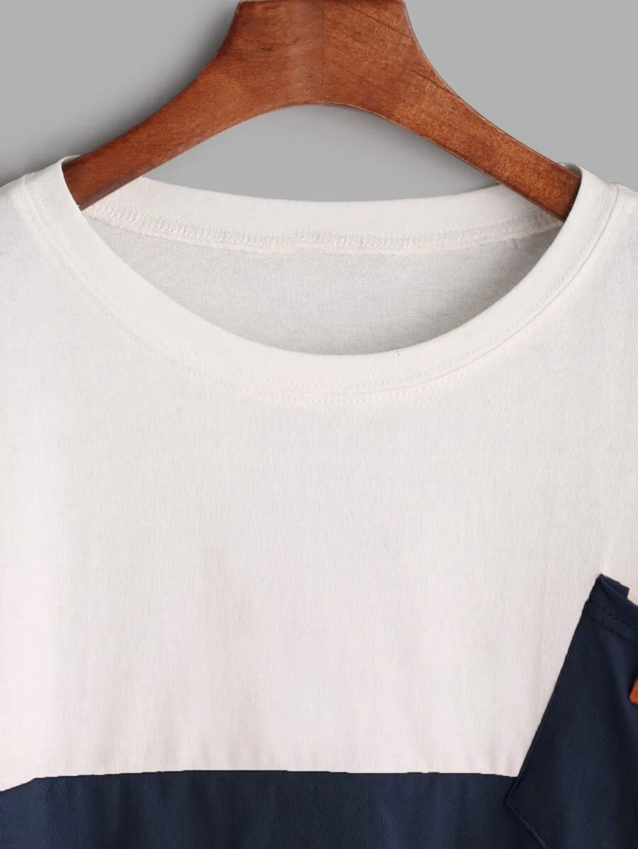 Color Block Dip Hem T-shirt Periwinkley Shop