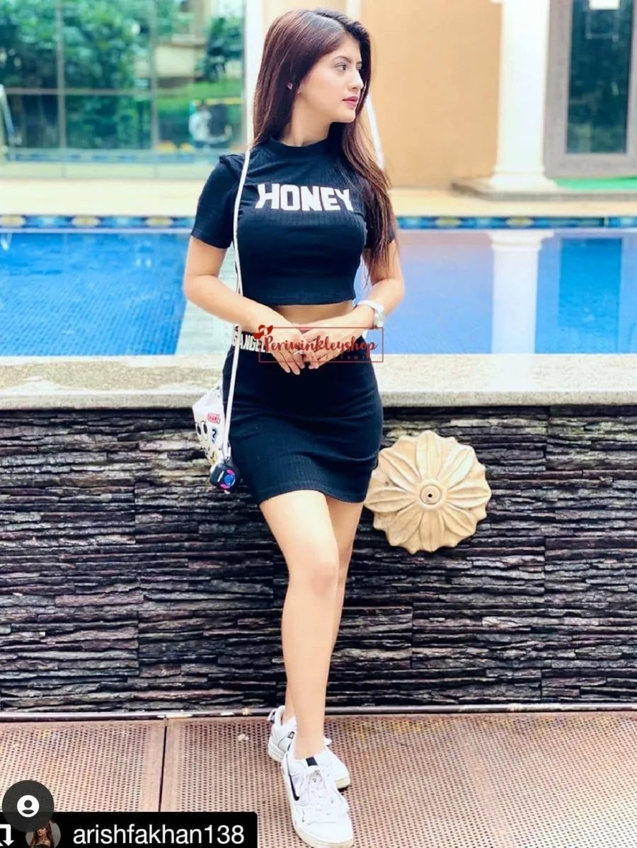 Letter Print Ribbed Crop Tee And Skirt Set Periwinkley Shop