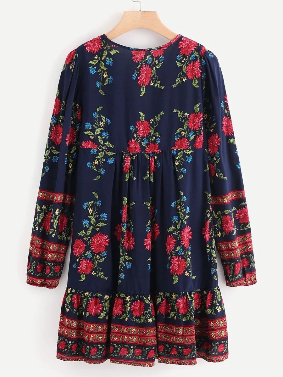 Botanical Print Pep Hem Dress Periwinkley Shop