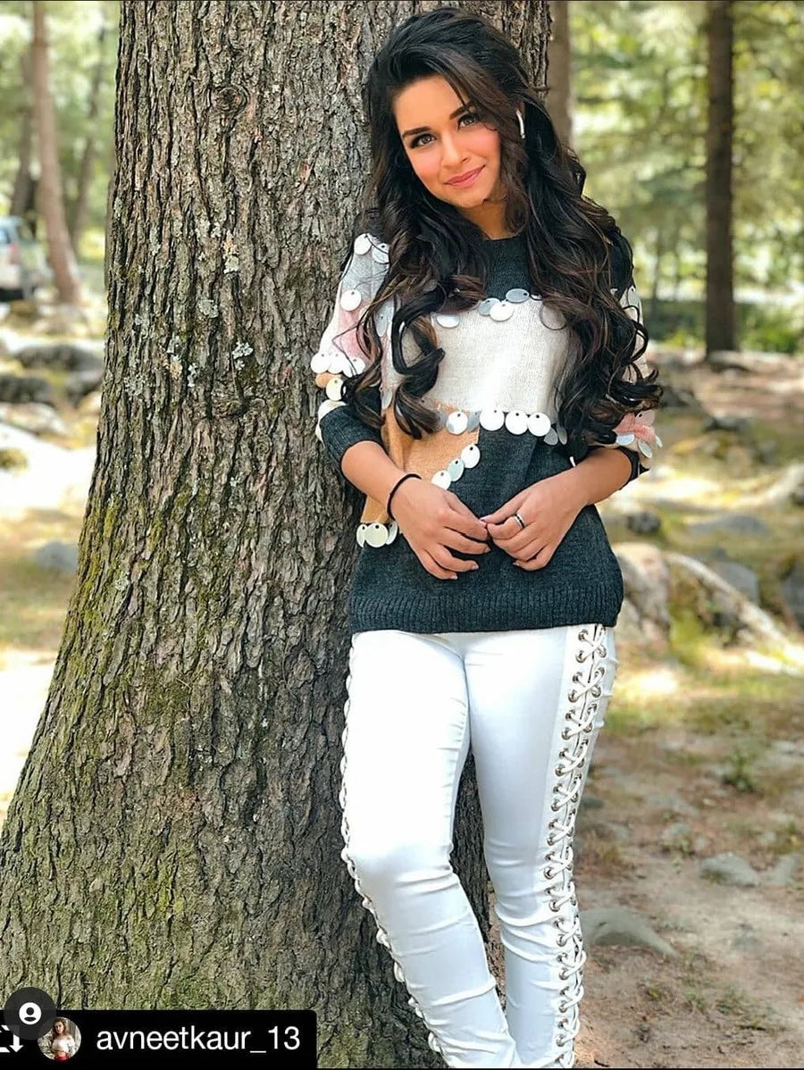 Sequin Decoration Contrast Sweater Periwinkley Shop