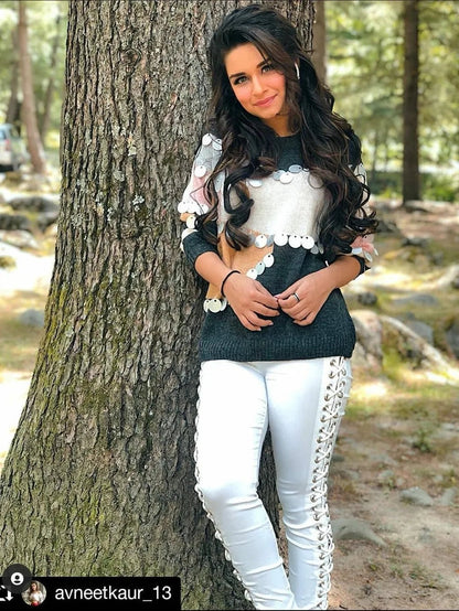 Sequin Decoration Contrast Sweater Periwinkley Shop