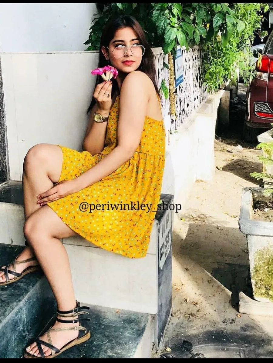 Ditsy Floral Print Fit & Flare Mini Dress Periwinkley Shop