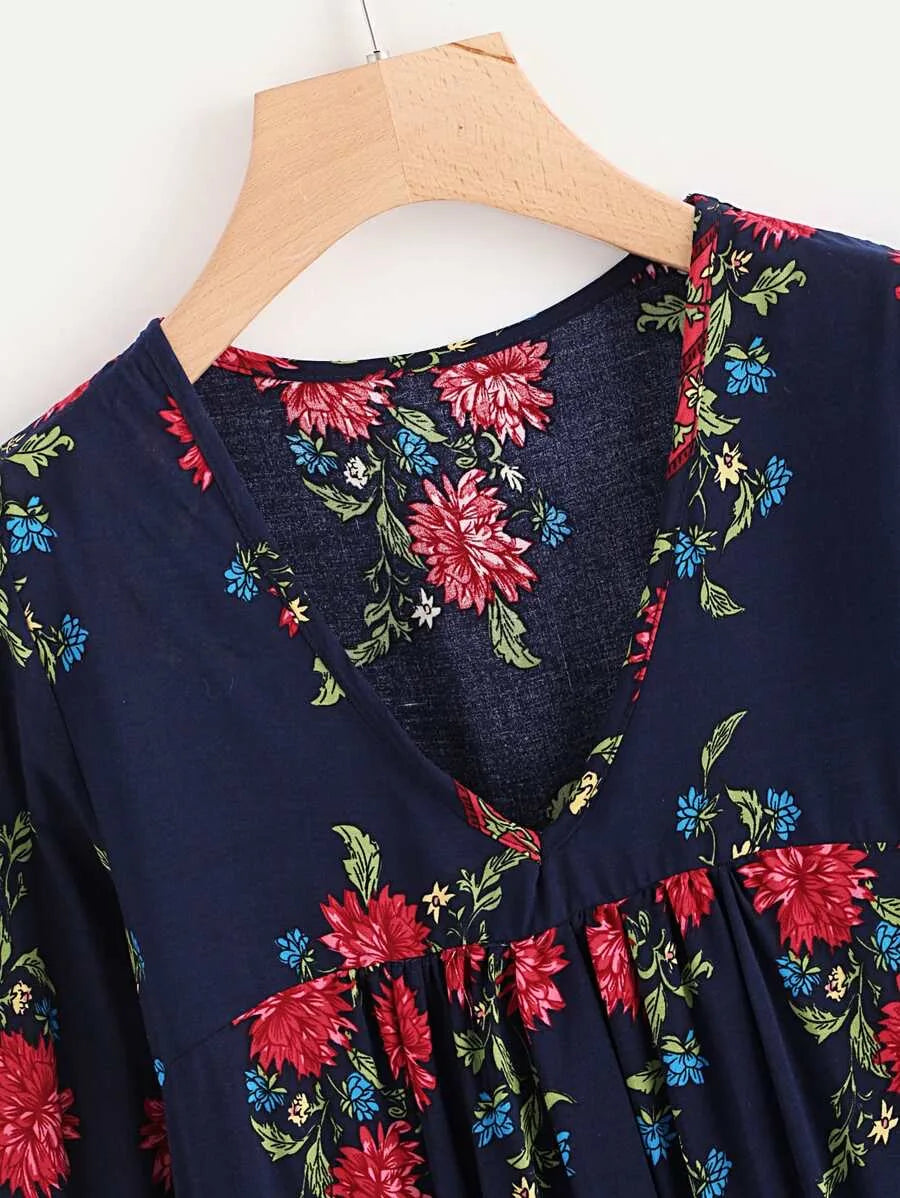 Botanical Print Pep Hem Dress Periwinkley Shop