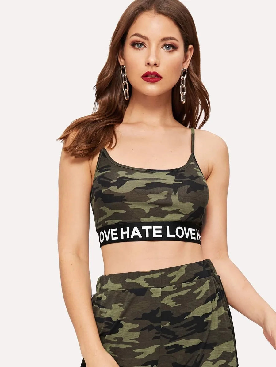 Lettered trim camo sports  bra and sweatpants set Periwinkley Shop