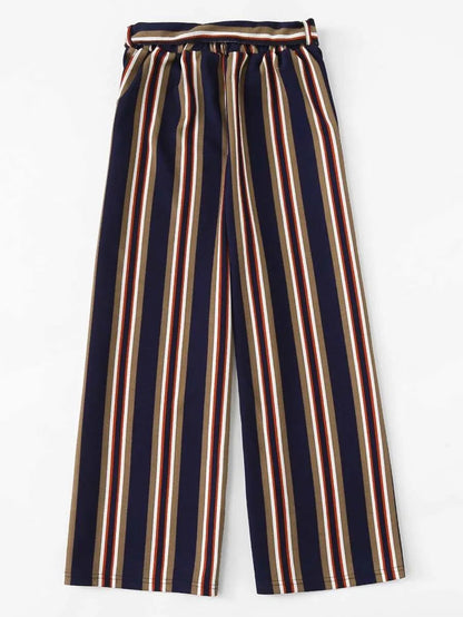 Block Striped Tie Detail Wide Leg Pants Periwinkley Shop