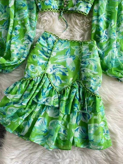Floral print two piece set chiffon dress Periwinkley Shop