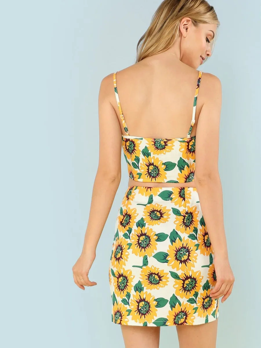 Button Through Sunflower Cami & Skirt Set Periwinkley Shop