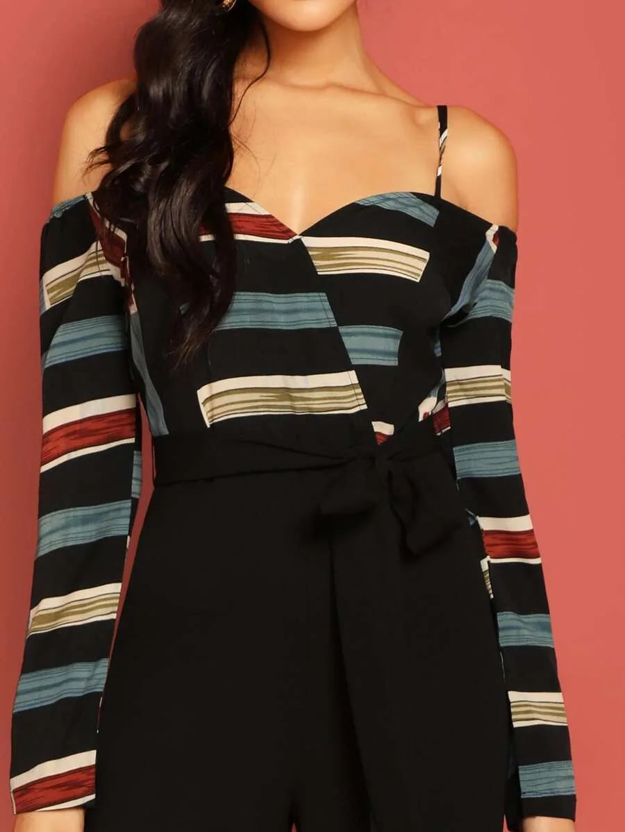 Cold Shoulder Surplice Leg Jumpsuit Periwinkley Shop