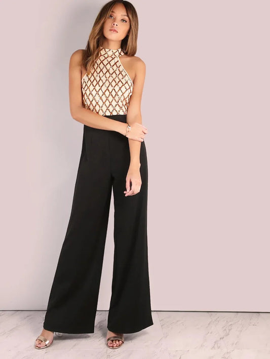 Sequin Diamond Wide Leg Jumpsuit Periwinkley Shop