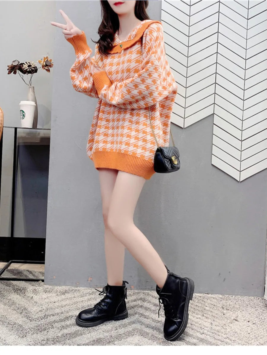 Doll collar style loose Korean lapel sweater trend Periwinkley Shop