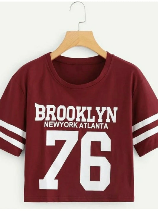 Letter Print Crop T-Shirt Periwinkley Shop