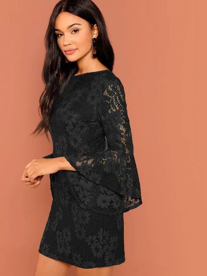 Flounce Sleeve Guipure Lace Dress Periwinkley Shop