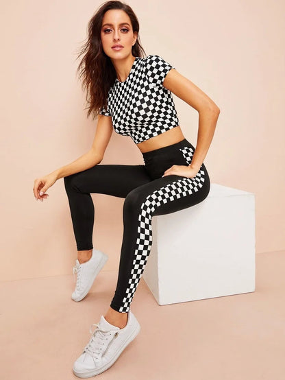 Checkered tee & high waist leggings set Periwinkley Shop