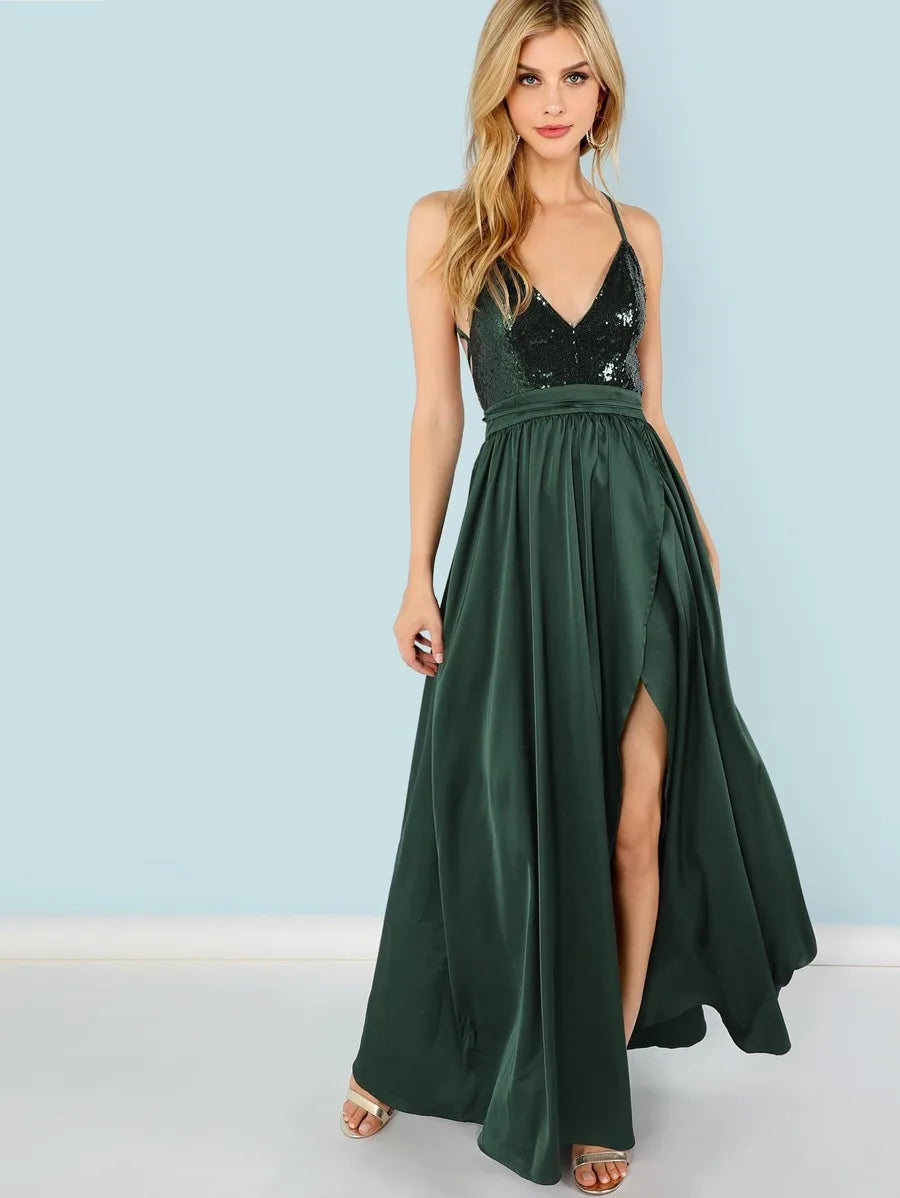 Sequin Panel Split Maxi Cami Dress Periwinkley Shop