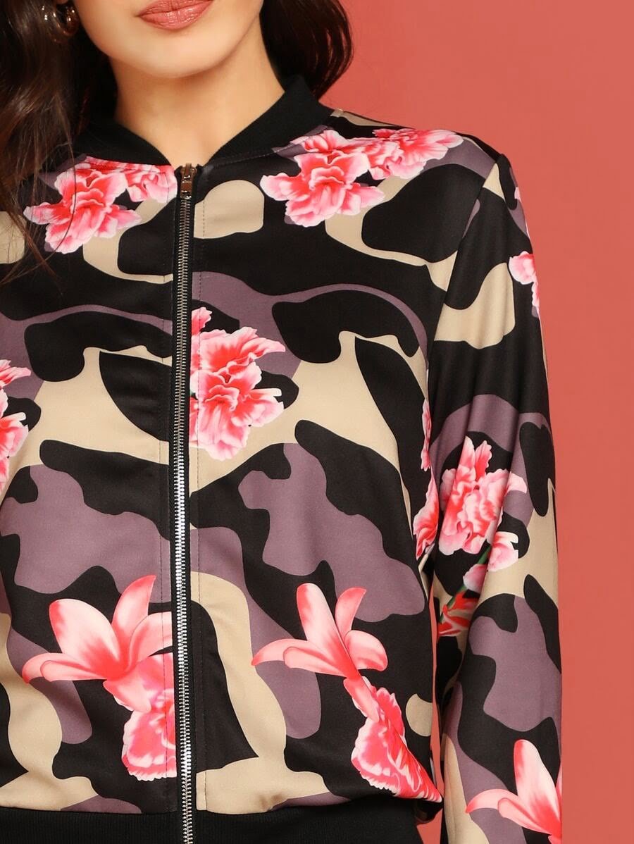 Zip Up Floral and Camo Bomber Jacket Periwinkley Shop